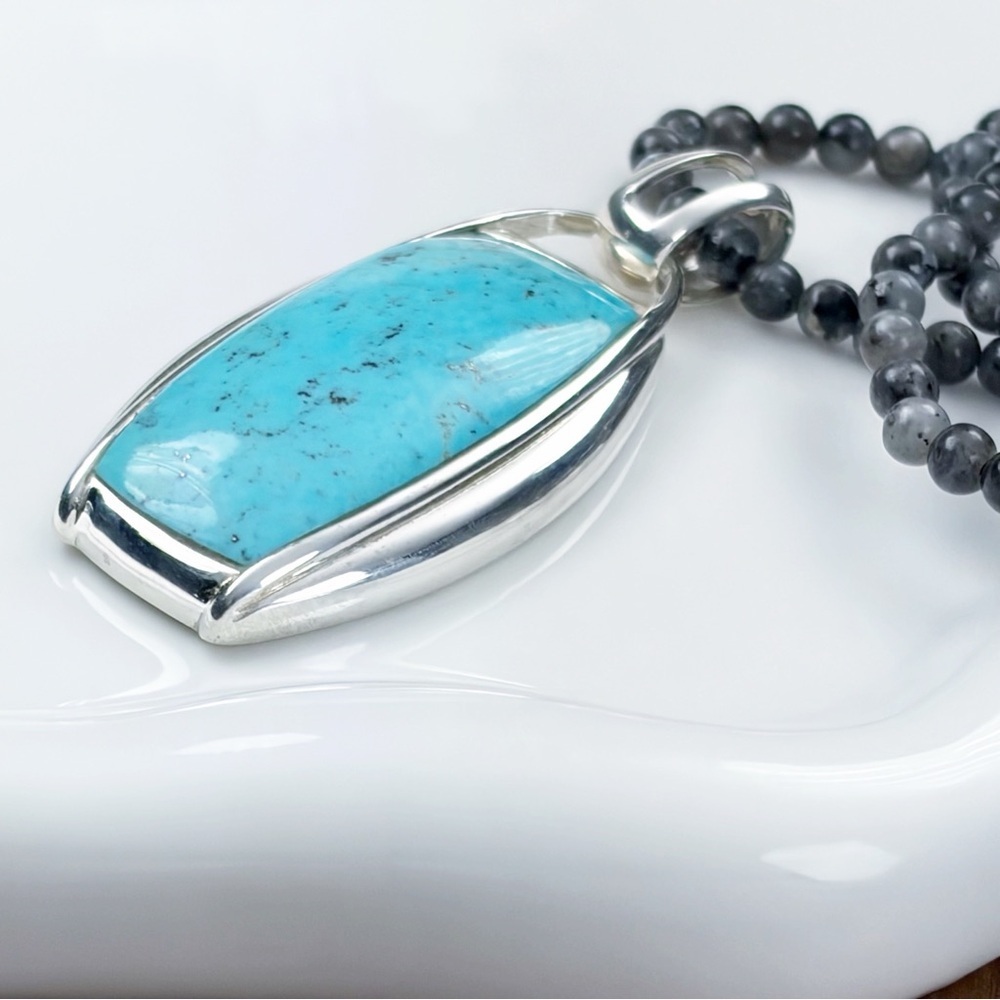 Chunky Large Vintage Southwest Boho Sterling Silver 925 Turquoise Pendant - Picture 4 of 11